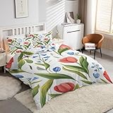 YZQGLHP Bettwäsche 200x200 Blumen Bettbezug Set für Kinder Jungen Mädchen Weich Atmungsaktiv Microfaser Betten Set mit Reißverschluss und 2 Kissenbezug 80x80 cm