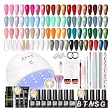COSCELIA 47PCS Gel Nagellack Set mit UV Lampe, 20 Farben UV Nagellack Rosa Glitzer 3 Pcs Poly Nagel Gel Base Top Coat Gel Farblack für Gelnägel Maniküre Starter Set