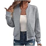 Generisch Damen Bomberjacke Blouson Pilotenjacke Leichte Jacke Langarm Fliegerjacke Full Zip Outwear Mäntel Solid Outdoorjacke Übergangsjacke für Frauen Warehouse Deals Angebote Grau L