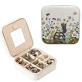 Komergave Ästhetische Schmuckkästchen Klein, Schmuckaufbewahrung Reise aus Leder mit Spiegel, Kleine Schmuckbox mit Katze Muster, Reiseschmuckkästchen Klein für Frauen Schmuck Organizer Alltag