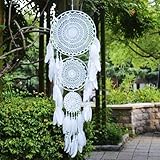 EasyBravo Extra Großer Traumfänger im Boho-Stil, mit 3 Kreisen, weißer Feder, Makramee, Wandbehang für Vintage-Hochzeit oder zur Heimdekoration, 35 cm Kreis, 110 cm lang