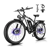QIKAITU E Bike, 23A/1104Wh Akku Elektrofahrrad Ebike mit Telefonhalter, E Fatbike mit 26' x 4.0 Tire, 250W E-Bike 90KM Range 21 Gang Hydraulische Scheibenbremsen LCD-Anzeige(Weiß)