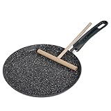 STONELINE Crepe Pfanne Induktion 25 cm, Omelettpfanne beschichtet mit echten Steinpartikeln, Pfannkuchen Pfanne, Pancake Pfanne, Antihaft Pfanne, Öl- und fettfrei Braten, Alle Herdarten, Grau Genietet