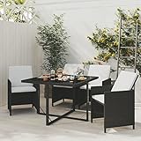 Fasba 5-TLG. Garten Essgruppe, Terrassenmöbel Set 4 Personen, Polyrattan Sitzgruppe, Gartenmöbel Set, Esstisch mit Hartglas-Tischplatte & Stühle, Biergartengarnitur, Schwarz Poly Rattan/ 3095503