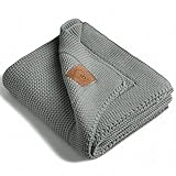 Little Dedi Temperatur-regulierende Strickdecke aus Bio-Baumwolle, GOTS-Zertifiziert, 80x100 cm. Dunkelgrün – Ideal als Kuscheldecke eleganter Geschenk für Babys, atmungsaktiv