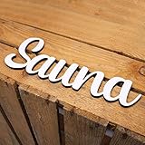 Sauna Türschild Schriftzug weiß Holz Schild zum Ankleben Türdeko Buchstaben Zimmer Saunaschild saunieren 24 x 9 cm