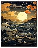 LZLHDE Malen Nach Zahlen Erwachsene 40x50 cm, Paint by Numbers Adult DIY Ölgemälde Set, Malen Nach Zahlen Kit mit 3 Pinseln, Acrylfarben & Knitterfreier Leinwand Als Geschenk für Wanddeko (Mond)
