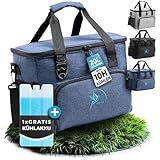 Obics Kühltasche klein 20l Kühlbox Lunchtasche mit Kühl-Akku faltbar - Thermo Isoliertasche Picknicktasche blau für Strand, Arbeit, Auto & Mittagessen - Thermotasche Essenstasche isoliert unterwegs