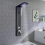TTICCTIY Duschpaneel Schwarz LED Edelstahl Duschsystem 5 Modi mit Massagedüse Regendusche Wasserfalldusche Handbrause Badewannendüse für Bad Wandmontage Duschpaneel