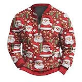 Herren-Sweatshirt 2025, weiche Baumwolle, Rundhalsausschnitt, lässig, modisch, locker, 3D-Weihnachtsmann-Druck, Reißverschluss, langärmelig, Kapuzenpullover, weiche Sweatshirts für Herren, lockere
