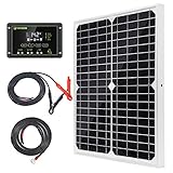 20W 12V Monokristallines Solarmodul Solarpanel Solarzelle Kit mit 10A Solarladegerät Laderegler Photovoltaikanlagen Solarbetriebene für Caravan Camper Boot