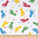A.E. Nathan Gemütlichen Flanell Footprints Weiß/Primary Fabric by The Yard
