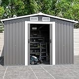 OCACA Geräteschuppen mit Schrägdach und abschließbarer Tür, Metallschuppen für Garten, Terrasse, Rasen, Carport, großer Metallgeräteschuppen, grau. (334 * 313 * 202cm)