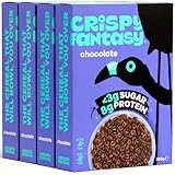 Crispy Fantasy Protein Frühstücks Cerealien, Glutenfrei Vegane, Ballaststoffreich ohne Künstliche Aromen, 8g Protein pro Portion, Schoko, 4er Pack