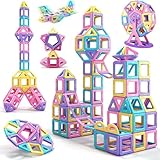 POWLYB Magnetische Bausteine 60PCS, Magnet Spielzeug Kinder Magnetbausteine ab 3 4 5 6 Jahre, Lustiges Pädagogisches Bauspielzeug für Geschenk ab Junge Mädchen Bauklötze Kinderspielzeug