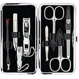 DREI SCHWERTER - 8-tlg. Maniküreset 'Cuneo' | Hochwertiges Nagelpflegeset in schwarzem Kunstleder Etui | Inhalt: Nagelschere, Hautschere, Nagelknipser, Saphirnagelfeile und vieles mehr!