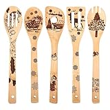 Sxutop 5 Stück Weihnachts Bambus Pfannenwender Set Bambus Küchenutensilien Weihnachts Bambuslöffel Koch Utensilien Bambus Küchenhelfer Schnitzen für Kochen, Weihnachten & Einweihungs Geschenke