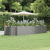 Rantry Hochbeet Metall Blumenkasten Blumenkübel Gartenbeet Pflanzbeet Gemüsebeet Frühbeet Hochbeet Pflanzkasten Blumenbeet Grau 367x140x68 cm Pulverbeschichteter Stahl