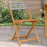 Youuihom Bistrostühle 2 STK. Grau Massivholz Akazie und Poly-Rattan Balkon Sessel Loungesessel Outdoor Balkonstuhl Outdoor Sessel für Balkon Garten Strand Camping