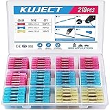 Kuject Stoßverbinder 210stk Kabelverbinder, Quetschverbinder Wasserdicht Schrumpfverbinder Set 10-22 AWG Stossverbinder