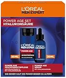 L'Oréal Men Expert Pflegeset gegen Falten für Männer, Geschenkset mit Anti-Aging Gesichtscreme und Serum gegen matte Haut, Geschenke für Herren mit Hyaluronsäure, Power Age, 1 x 50 ml, 1 x 30 ml