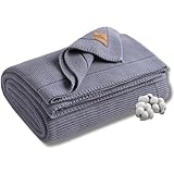 Dalisa GOTS-Zertifizierte Bio-Baumwolle Strickdecke – Weich & Gemütlich, Vorgewaschen – Perfekt für Couch, Bett & Deko – Waschmaschinengeeignet – In Geschenkbox verpackt (Blau, 130x150 cm)