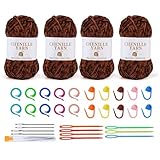 HINAYOSAN Baumwoll-Häkelgarn mit großer Öhrnadel und Strickmaschine, weiche Babydecke zum Häkeln, Stricken, Anfänger, Häkelgarn, 4 Stück