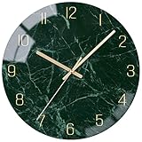 VIKMARI Glas-Wanduhr stilles uhrwerk - 20 cm 8 Zoll Qualitäts-Quarzuhrwerk Batteriebetrieben Wanduhren Runder Design Deutlich Lesbar für Zuhause, Büro, Klassenzimmer & Schule (Dunkelgrün)