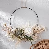 LOMOHOO Türkranz Kranz Deko,Künstliche Blumen Kranz Girlande Willkommen Girlande Türkranz Herbst Wandkranz Metall Deko Ringe für Hochzeit Wohnzimmer
