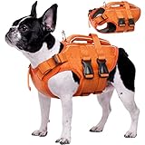 Kuoser M Hundeschwimmwesten für kleine, mittelgroße und große Hunde, verstellbare Warnjacke mit Rettungsgriff, Ripstop-Schwimmweste, Haustier-Lebensretter, Welpen-Badeanzüge, Schwimmbad, Orange