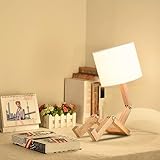 MUMENG Nachttischlampen aus Holz, niedliche Kinder-Schreibtisch-Leselampen mit Stoff-Lampenschirm, faltbar, solider Körper, kreatives Roboter-Nachtlicht für Schlafzimmer, Wohnzimmer, Arbeitszimmer,