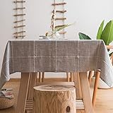 Plenmor Leinen Tischdecke Baumwolle, Leinenoptik Tischdecke Abwaschbar Table Cloth Boho Tischdecke Quadratisch für Küchentisch und Outdoor Tischtuch (A-Grau, 135x135cm)