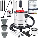 Lehmann Haddo Industriestaubsauger 2000W | Aschesauger für Kamin mit Doppelfilteranlage | Kaminsauger Ascheschlucker | Nass Trockensauger mit 20 Liter Edelstahltank, Silber