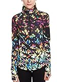 icyzone Damen Sport T-Shirt Langarm Laufshirt - 1/2 Reißverschluss Fitness Sweatshirt Laufjacke Running Tops (XL, Fantastic)