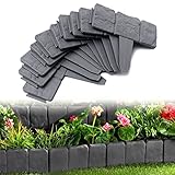 JOIEYOU Beeteinfassung Rasenkante, Kunstoff Steinoptik Raseneinfassung 10 M, Flexibler PP Beetumrandungen für Blumen, Gartenzaun decorativ, L 25 x H 23 cm, 40 Stücke, Anthrazit