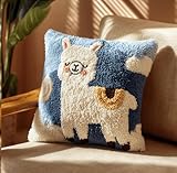 XvvwEndlessx Knüpfkissen Set Zum Selber Knüpfen Alpaka Für Erwachsene Und Anfänger,Diy Kissenbezug Mit Knüpfhaken-Set Latch Hook Cushion Kit,Kreatives Basteln Ideal Für Home Decor 43X43Cm