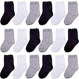 Duufin 18 Paar Kleinkinder Crew-Socken Kleine Kids Socken Kindersocken Solid Crew Socken Kinder Jungen Mädchen, Schwarz Weiß Grau, 2–4 Jahre