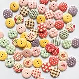 WANYI 100 Stück Knöpfe zum Annähen Holzknöpfe Kinder 15mm Runde Bunt Knöpfe Malerei Kinderknöpfe Bastelknöpfe mit Loch für Strickjacke DIY Basteln Handwerk Dekorationen (A)