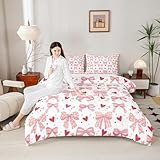 Manfei Niedliches Bettwäsche-Set mit Schleife für Mädchen in Doppelbettgröße, für alle Jahreszeiten, Cartoon-Fliege, Prinzessinnen-Bettwäsche-Set, Teenager, Schlafzimmer, Dekoration, geometrische
