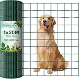 Amagabeli 1.0M X 20M Gartenzaun Zaun PVC-beschichteter Rostfrei 100 x 100mm 2.1 mm Drahtzaun Maschendraht Hundezaun Zaunelemente Grünen Drahtgitter Rolle Kaninchendraht Metall Forstzaun