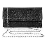 BBjinronjy Clutch, Abendtasche, Handtasche, Handtasche mit abnehmbarem Kettenriemen für Hochzeit, Cocktailparty, Damen, schwarz 2