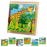 Würfelpuzzle Holz, Bilderwürfel Holz, 3D Bilderwürfel Puzzlespiele 6 in 1 Würfelpuzzle, Lernspielzeug Holzspielzeug für Kinder ab 1 2 3 4 Jahren, Montessori Stapelspiele für Kinder Jungen Mädchen