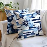 Kissenbezug 60x60cm 2er Set, Marineblau Outdoor Kissen Wetterfest Anlage Outdoor Kissenbezüge Wasserdicht Samt Quadrat Sofakissen Dekokissen für Garten Terrasse Stuhl Zimmer Wohnzimmer Deko JX-89