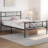 Yaheetech Modern Metallbett Bettgestelle mit Lattenrost, Doppelbett/Einzelbett, Bettrahmen mit Kopfteil, Gästebett Jugendbett für Schlafzimmer Gästezimmer 90x200 cm/Schwarz