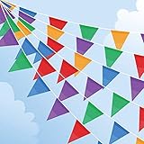 100 m Lange Wimpelkette, mehrfarbige Flaggenbanner mit 200 Dreiecksflaggen, Wimpelkette aus Nylongewebe für Geburtstage, Hochzeiten, Outdoor- und Indoor-Aktivitäten, Partydekorationen