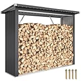 Outsunny Brennholzunterstand erhöhtes Brennholzregal mit Pultdach Schnelle Montage Kaminholzunterstand Metall Holz Lager Brennholzlager Garten Holzlager für Kaminholz Dunkelgrau