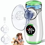 Inhalationsgerät mit Digitaler Anzeige, Inhaliergeräte für Erwachsene und Kinder, Inhalator Inhaliergerät Vernebler mit Gesichtsmaske & Mundstück, Ultraleicht Klein, Leicht zu Tragen (Hellgrün)