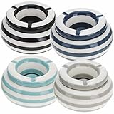 LS-LebenStil XXL Sturmaschenbecher 14x9cm Maritim Grau Weiß Welle Streifen Windaschenbecher Aschenbecher mit Deckel Sturmaschenbecher Windaschenbecher Ashtray Tischaschenbecher Garten Balkon Deko