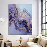 Aquarellwirbel Poster Wandkunstdruck, Goldfolienmarmor, Bilder Wandbilder Wohnzimmer Ohne Rahmen, Lavendel Kunstdruck Leinwand Wanddeko Für Schlafzimmer, 70X100Cm