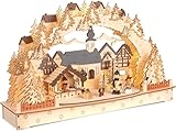 BRUBAKER 3D Lichterbogen - LED Schwibbogen - Großes Weihnachtsdorf 2024 - Weihnachtsbeleuchtung aus Holz Natur - 27 x 45 x 12 cm - Handbemalte Figuren - Weihnachtsdeko für Tisch & Fenster